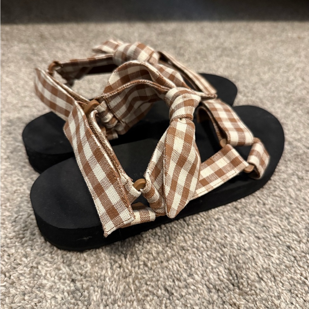 Loeffler Randall Maisie Brown Gingham Strappy Sandals